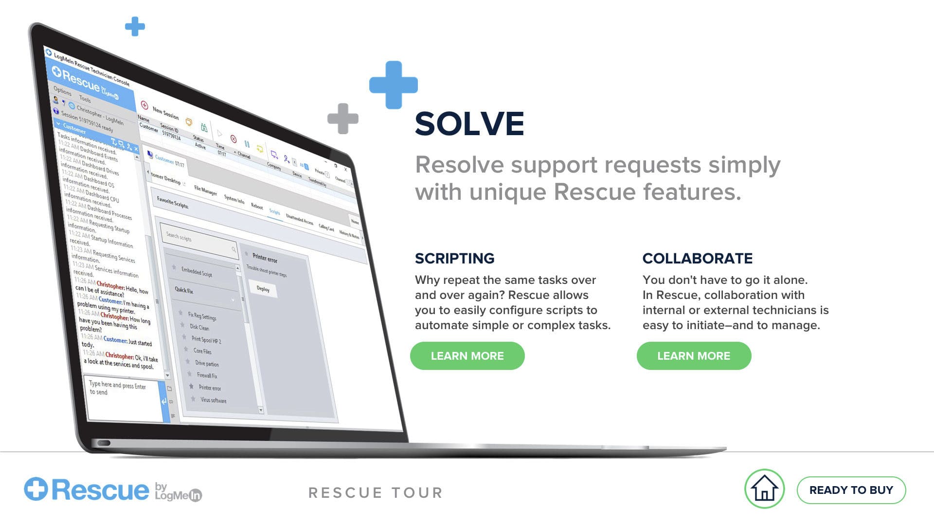 A slide from the Rescue PowerPoint showcasing the product on a laptop screen.